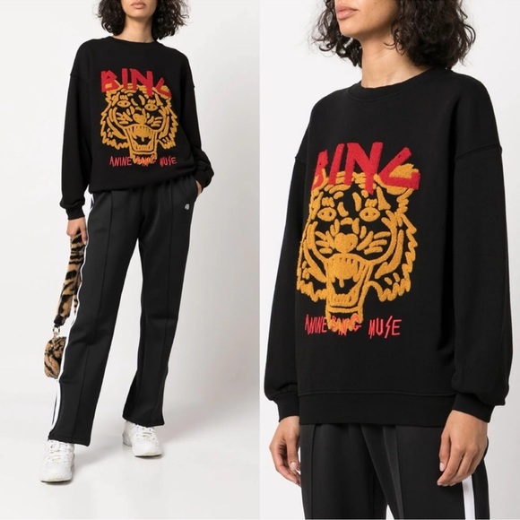 Anine Bing TIGER SWEATSHIRT CHENILLE IN BLACK New with Tags! - Picture 3 of 14